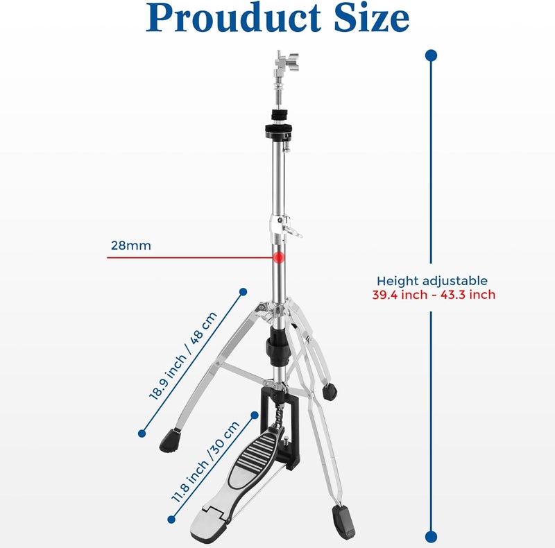 RANMING Hi-Hat Stand for Cymbals Heavy-Duty 28mm Construction Professional Foldable Hi-Hat Stand Double Braced 3-Leg Design Height Adjustable Long Footboard Pedal for Drummer and Beginner - Image 1